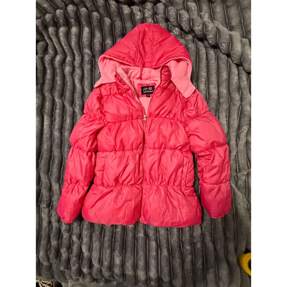 Pink Platinum Girls Hot Pink Fleece Lined Puffer Jacket Hooded Coat Size 14/16